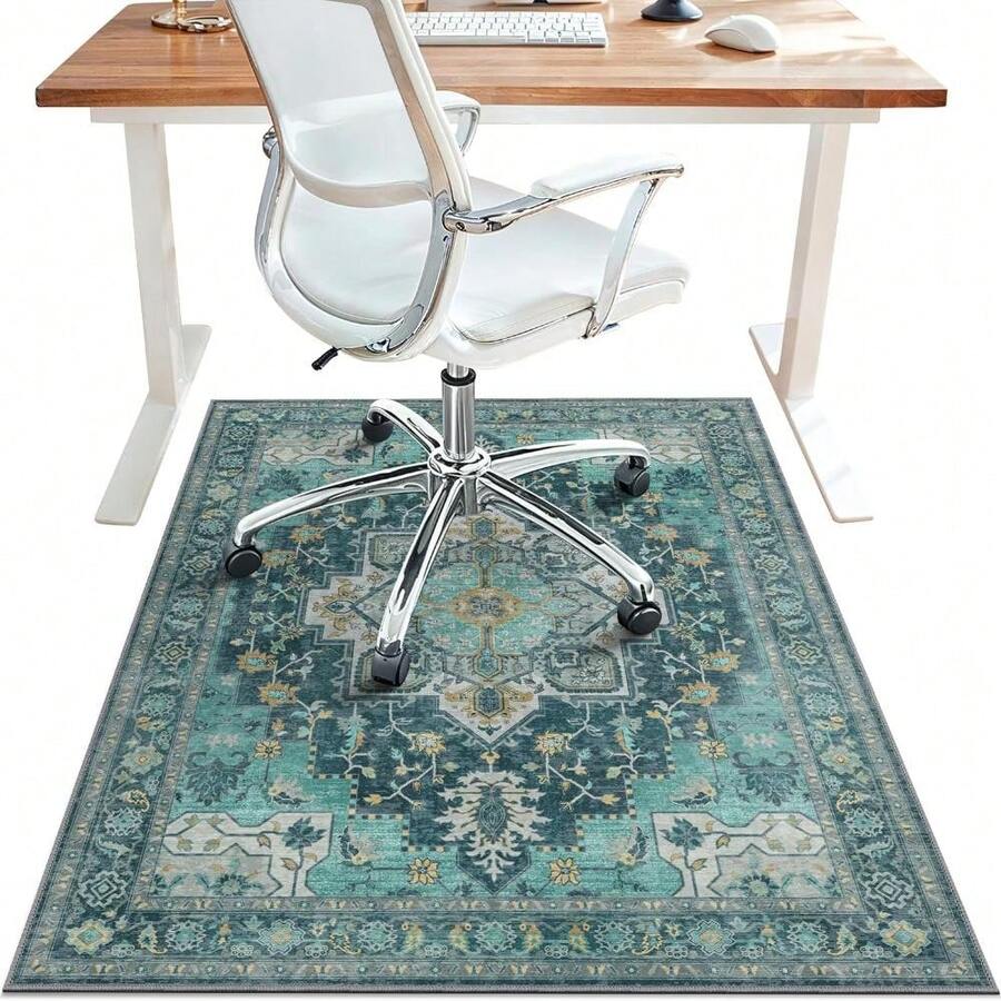 48"X60" Office Chair Mat For Hardwood Tile Floor, Under Desk Carpet Protector For Rolling Computer Chair Mat, Machine Washable Area Rug, Anti-Slip 1/5" Thick Low Pile Thin Vinyl Floor Mat, Taupe