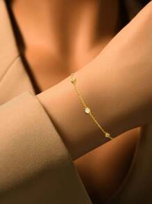 1pc Simple 925 Sterling Silver Small Round Diamond Bracelet Chain Bracelet Fine Jewelry Gift For Women Girlfriend Gift Fine Ladies Jewellery