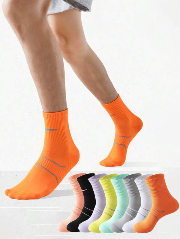 1 par/4 pares/8 pares Calcetines deportivos de unicolor hasta el tobillo unisex, calcetines de baloncesto de pareja coloridos antideslizantes y acolchados para patineta, calcetines para maratón, otoño