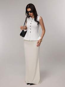 FOR BEAUTY Bộ sưu tập Xuân Hè mới Áo khoác cardigan dệt kim cổ tròn cài nút phong cách tối giản hiện đại, Áo vest len trắng ôm dáng dành cho nữ, thích hợp mặc đi làm/đi làm, dự tiệc tốt nghiệp, trang phục thường ngày dịp năm mới - trắng - Xem 12