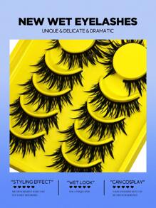 GROINNEYA 6 Pairs Wet Manga Lashes Anime False Eyelashes Natural Look Fake Lashes Dramatic Eyelashes Wet Wispy Eyelashes Extensions Makeup Tool(SJ01) - Black - View 3