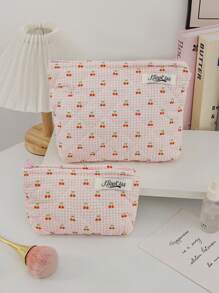 1Pc Pink Gingham With Cherry Pattern Multifunctional Checkerboard Makeup Bag,Sanitary Bag,Coin Bag ,Pink Square Cosmetic Bag Large Capacity Make Up Bag Large Capacity For Travel ,Makeup Bag Makeup Pouch Skincare Bag Toiletry Bag Packing Cubes,Travel Essentials Cruise Essentials Dorm Essentials,Wedding Bridesmaid Gifts,Mom Gifts,Birthday Gifts,Gifts For Friends And Teachers