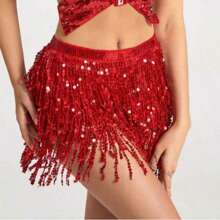 Outfits Belly Dance Glitter Sequins Tassel Skirts, Fashionable Dancing Waist Belt Skirts For Bellydance - Multicolor - View 7