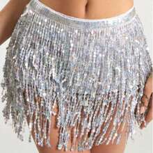 Outfits Belly Dance Glitter Sequins Tassel Skirts, Fashionable Dancing Waist Belt Skirts For Bellydance - Multicolor - View 4