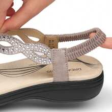Women Comfort Flat Sandals Rhinestone Orthopedic Sandals Summer Walking Sandals With Elastica Back Strap Slip-On Vacation Beach Flats Shoes