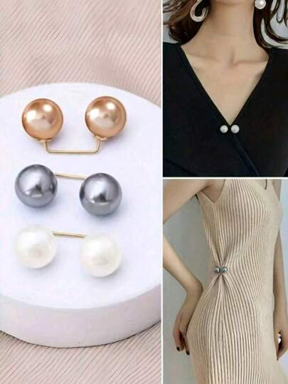 9/3 件服装珍珠胸针 - 服装腰部防滑别针、衣领调节、围巾固定安全别针、服装配饰、0.43 英寸仿珍珠纽扣、香槟色、灰色、白色仿珍珠纽扣时尚配饰 - 完美的连衣裙、衬衫和服装装饰。