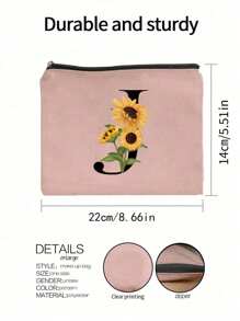 Flower Canvas Toiletry Bag, Cosmetic Bag, Makeup Bags, Wallet Name Initials A-Z Letter Pattern Toiletry Organizer Pouch Wash Bag, Lightweight, Foldable Cosmetic Pouch With Zipper | Easy-Clean, Versatile Makeup Case For Travel & Holiday Gifts Makeup Organizer Makeup Storage Bag Mini Pouch Travel Small Makeup Case Accessories Make Up Holder Brush Bag Make Up Container Cosmetic Bag Travel Essentials Ladies Accessoires Travelling Stuff