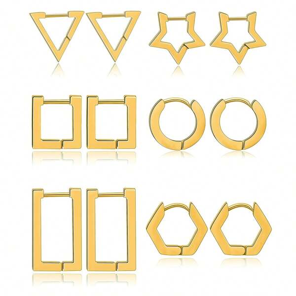 14K Gold Plated Geometric Earrings, Stainless Steel Minimalist Star, Heart, Square, Rectangle, Hexagon, Oval Earrings, Fashion Jewelry Gift, Personalized Casual Earrings Wholesale, Perfect Daily Wear For Women