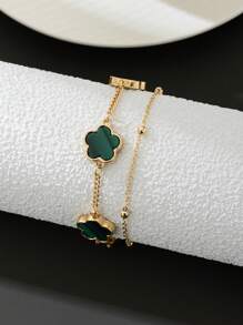 1 pièce Bracelet simple et élégant pour homme avec pendentif trèfle porte-bonheur, cadeau d'anniversaire pour une utilisation quotidienne (le nombre de perles de la première couche est aléatoire, à l'exclusion de la boîte-cadeau)