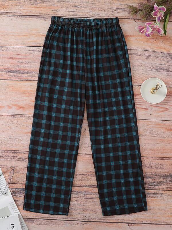 Men's Home Wear Plaid Casual Lounge Pants, Pajama Bottoms