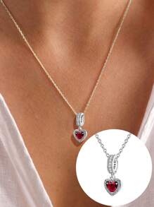 1 pieza Collar con colgante de amor de rhinestone rojo de plata esterlina 925 joyas para mujer, regalo. Collar de cadena sencilla mini de plata esterlina 925 fina para fiesta, graduación, regalo - Diamantes llenos de amor - Ver 5