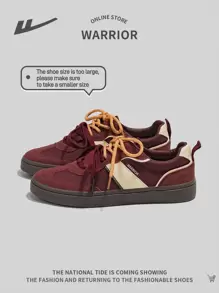 WARRIOR 1 para damskich butów sportowych w stylu grubej podeszwy, antypoślizgowe wygodne jesienne trendy trampki, 2024 nowe niskie sznurowane buty retro casualowe, uniwersalne na każdą porę roku - Burgund - Zobacz 2