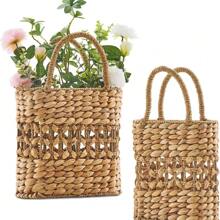 Wall Hanging Pocket Basket Open Weave Water Hyacinth Storage Belly Basket Decorative Boho Mounted Organizer Front Door Basket For Flower Plants - 2P_Original - View 1