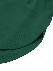 Women's Pajama Set, Two-Piece Short-Sleeve Top And Shorts Lounge Outfit, Loose Fit, Waffle Pattern, Drawstring Design, Round Neck, Short Sleeves, Slitted Shorts Design, Sporty Casual Style, Lounge, Pajama Set. - Màu xanh lá cây đậm - Xem 5