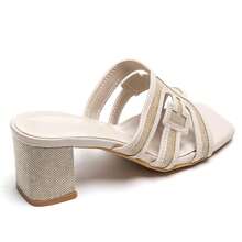 Mules à Talon Carré avec Découpe Géométrique et Tissage Élégant - 米色 - 查看 4