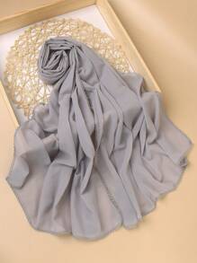 1pc Solid Color Heavyweight Chiffon Crochet Scarf, Elegant High-Quality Women's Headscarf Shawl, Suitable For Robe Wear - Multicolor - View 9