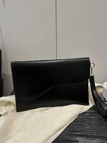 Fashionable Solid Color Asymmetrical Flip Envelope Bag, Versatile And Simple Wrist Bag, Suitable For Shopping, Wallets, Shopping, Young Women, College Students, Newcomers, White-Collar Workers. They Are Very Suitable For Offices, Universities, Work, Business, Commuting, Outdoor Activities, Travel, And Outings - Black - View 4