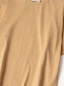 Lettering Slogan Print, Summer Graphic T-Shirt, Streetwear, Loose Casual Solid Color Round Neck Women's Top, 100% Cotton, Couple Style, Sports Running - Apricot King - View 6