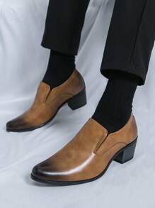 Zapatos formales de hombre, tacón de cuña, punta puntiaguda de unicolor, zapatos formales de monje para hombre, zapatos de fiesta - Marrón - Ver 4