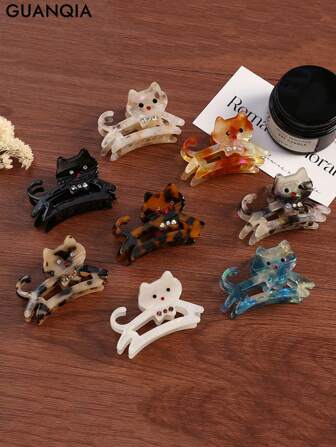 1pc Mini(2.36inch/6cm) Ladies And Girls Multi-Colored Acetic Acid Hollowed-Out Cat Claw Clip With Rhinestone, Kawaii Cartoon Hair Claws Decor,Cute And Sweet Anime-Style Clips With Various Patterns, Suitable For Various Scenes,Suitable For All Seasons Commute Wear,Cos,Decorative,Party,A Good Choice For Family And Friends Hair Jaw Clip Hair Clamps Hair Clutch Hair Catcher Clip Fall Winter Hair Clip Hair Accessories For Women For Vacation Outfits Woman