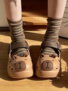 Panda, Capybara Breathable Sandals, Women Outdoor Anti-Slip Slides, Slip-On Casual Sandals For Couples, Cartoon Cute Closed Toe Beach Slippers For Women, Summer - Coffee - View 2