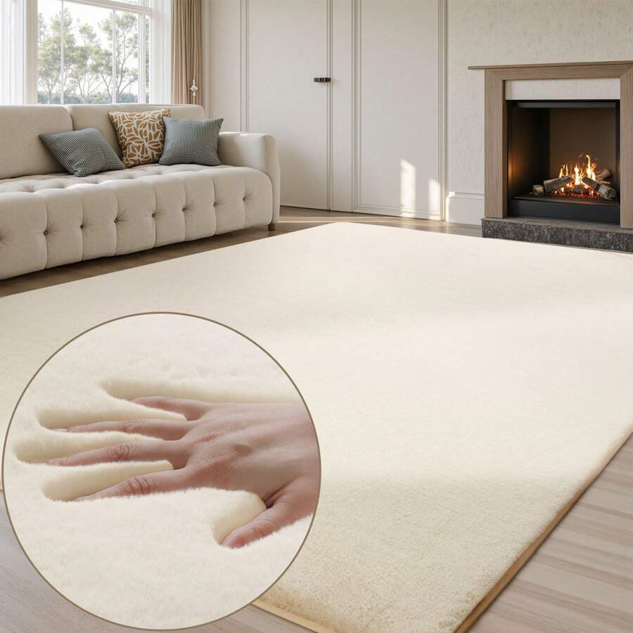 Treeboy Plush Rugs Living Room - Grey Area Rugs For Bedroom Faux Rabbit Fur Rug Large Rug, Anti Slip Rug Large Floor Carpet Short Pile Area Rug For Living Room, Bedroom