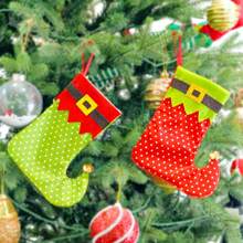 1 stuk, kerst mini-kousen, kerst mini-sokken, kerstversiering, kerstversiering, 6 stuks kerst mini-kousen, bordeauxrood, groen