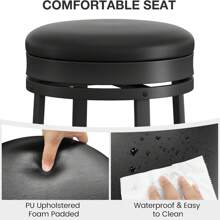 CuisinSmart 24'' Swivel Bar Stools With Footrest Set Of 2,Modern Counter Height Barstools,Industrial PU Leather Upholstered Chairs,Backless Round Bar Stools For Kitchen Island