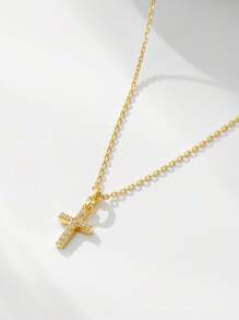 优雅的 S925 纯银吊坠项链，镶嵌闪亮的锆石 - 防过敏，适合派对和礼物，镀银，奢华节日主题，方晶锆石，时尚 - 十字型 - 查看 6