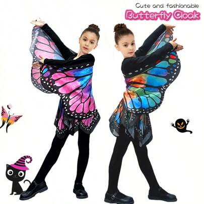 Bộ trang phục cánh bướm 2 món, gồm khăn choàng và váy bướm, trang phục bướm cho bé gái, quà tặng sinh nhật Halloween, quà tặng trang phục côn trùng cho tuổi teen, trang phục chủ đề bướm cho bé gái, cánh bướm dễ thương, phụ kiện trang phục dự tiệc, màu xanh tím, xanh hồng, xanh lá hồng.