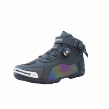 Men Motorcycle Riding Shoes Protective Design Adjustable Strap Secure Ride - 黑色 - 查看 1