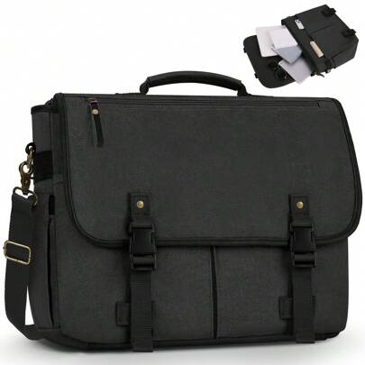 NEWHEY 15.6 Inch Laptop Canvas Briefcase For Men, Large Capacity With Adjustable Shoulder Strap, Laptop Bag