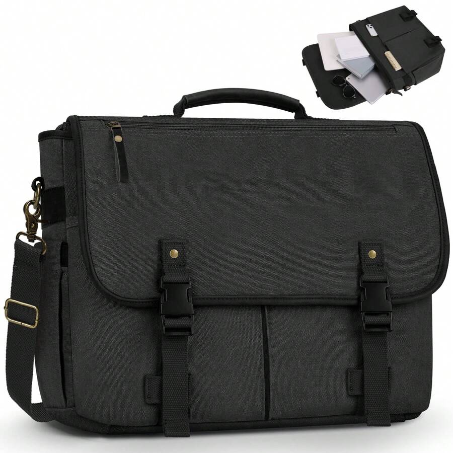 NEWHEY 15.6 Inch Laptop Canvas Briefcase For Men, Large Capacity With Adjustable Shoulder Strap - Multicolor - View 1