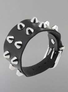 Bracelet De Cosplay Lolita Harajuku Japonais, Bracelet en PU Masculin-féminin Cool À Rivets Punk Rock, Chaîne Noire Et Métal Pour Couple Décoratif Branché Et À La Mode