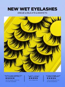 GROINNEYA 6 Pairs Wet Manga Lashes Anime False Eyelashes Natural Look Fake Lashes Wet Wispy Eyelashes Extensions Makeup Tool(SJ03) - Black - View 3