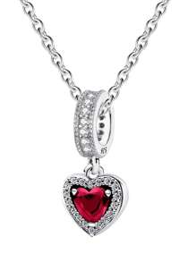 1 pieza Collar con colgante de amor de rhinestone rojo de plata esterlina 925 joyas para mujer, regalo. Collar de cadena sencilla mini de plata esterlina 925 fina para fiesta, graduación, regalo - Diamantes llenos de amor - Ver 7
