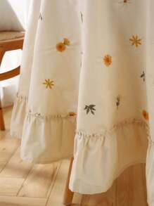 1 块奢华杏色花卉刺绣裙形褶皱荷叶边桌布，适用于咖啡桌、餐桌