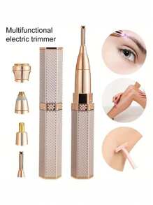 女士USB充电式四合一电动剃须刀：面部、身体、眉毛和比基尼线修剪器，温和高效的修容套装 - 金色 - 查看 9