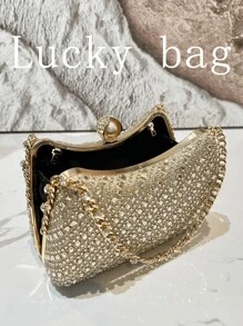 1件奢华闪亮金色水钻女士晚宴手拿包，女士派对舞会婚礼钻石优雅手提包，带链条，完美适用于派对、婚礼、舞会、宴会/盛会 - 金色 - 查看 4