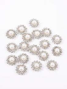 50 piezas/Paquete, 14mm Grandes Botones Decorativos de Rhinestones de Girasol de Doble Capa, Perlas de Cristal Blanco Sobre Base Plateada, Accesorios Decorativos de Costura y Manualidades para Ropa