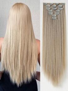 Clip In Hair Extensions Blonde Color 7 PCS Set 24 Inch Long Straight Hair Extension For Women Full Head Synthetic Hair Extensions Hairpieces