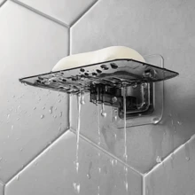 1 caixa de sabonete transparente para pendurar na parede com drenagem, suporte para sabonete transparente com dreno, prateleira para banheiro, caixa para armazenamento de sabonete, caixa para armazenamento de sabonete sem instalação de sabonete, bandeja de plástico para sabonete de volta às aulas