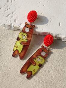 Pink Snail 可爱个性手工种子珠耳钉，卡通卡哇伊熊设计亚克力树脂吊坠耳环，适合女性女孩的时尚珠宝礼物，适合夏季、冬季、海滩派对、节日、复活节 - 大熊和小熊 - 查看 7