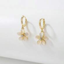 1 Pair Rhinestone Embellished Flower & Cat Eye Design Versatile Earrings - Yellow Gold - View 5