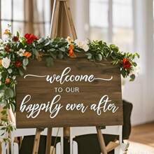 White Removable PVC Wall Sticker, Glass Decor Sticker, Welcome To Our Happoly Ever After Sticker For Wedding Decoration - White - View 7