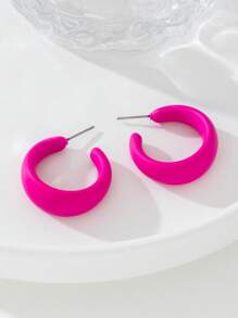 1 Pair Vibrant Color Simple Metal Round Circle Hoop Earrings, Vacation Style Gift For Date - Hot Pink - View 4