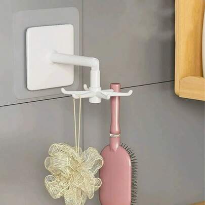 1pc Rotating Hook With Adhesive, No-Drill, Strong Glue Wall Hanging Hook, Multipurpose Adhesive Hook, Home Kitchen Use