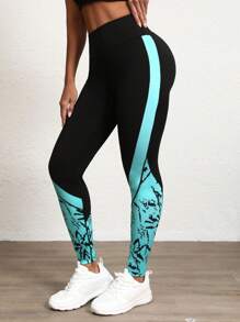 女式撞色印花休闲运动紧身裤 - 彩色 - 查看 5