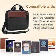 FINPAC Extra Large Bible Cover, Carrying Book Case Church Bag Bible Protective With Detachable Shoulder Strap & Zippered Pocket, Gift For Men Women, Black & Brown