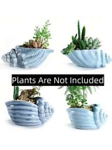 Set de 4 macetas de cerámica de la serie Concha Azul de la serie Océano para plantas suculentas y cactus, macetas para jardín, decoración de jardín, exterior, maceta, maceta de plantas, decoración del hogar, jarrón, decoración de habitación, jarrón de flores, jarrón de vidrio - Multicolor - Ver 4